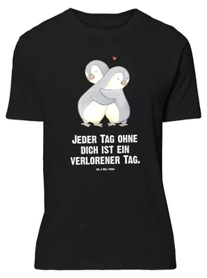 Produktbild von Mr. & Mrs. Panda Größe L T-Shirt Pinguine Kuscheln - Schwarz - Geschenk, Tshirt, Mitbringsel, Valentinstag, Freundin, Hochzeitstag, mit Spruch, Shirt, für, Jahrestag