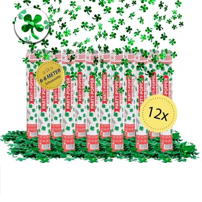 Produktbild von Party Popper 40cm Kleeblatt 12er Set Glücksbringer Silvester Neujahr Konfetti Deko