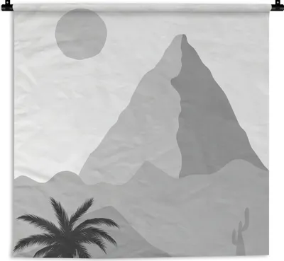 Produktbild von MuchoWow® Wandteppich Wandbehang Illustration - Pyramide - Schwarz - Weiß 150x150 cm Tapisserie Dekoration Wandtuch - Wohnaccessoires - Modernes