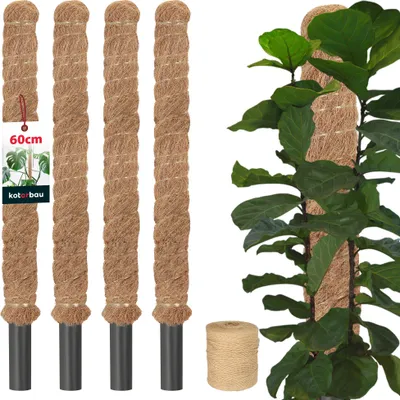 Produktbild von KOTARBAU® 4er Set Moosstab für Monstera ⌀ 3,2x60cm Rankhilfe für Zimmerpflanzen Pflanzstab Kokosstab  Pflanzenstütze aus Kokosfaser Braun