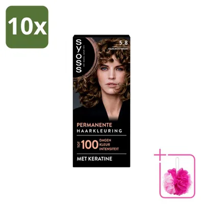 Immagine prodotto di 10 confezioni di tinta permanente per capelli SYOSS, tonalità 5-8, marrone nocciola - confezione risparmio - 10 pezzi