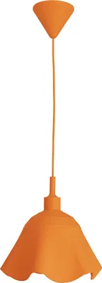 A single orange pendant light is shown against a white background.