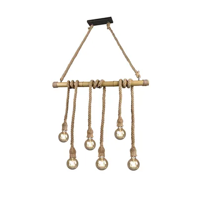 Image de Suspensions vintage mélangeant bambou et rosée pour table de salle à manger