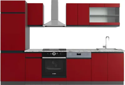 Produktbild von Küchenzeile Vicco R-Line Rot/Anthrazit 300 cm J-Shape, AP Marmor, Model 42990