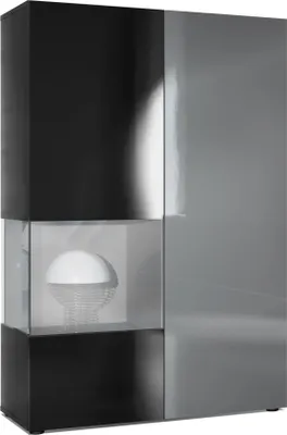 Produktbild von Vladon Vitrine Kommode Hochschrank Morena,  Germany, Korpus in Schwarz matt / Rechte Tür und der Einsatz in Grau Hochglanz