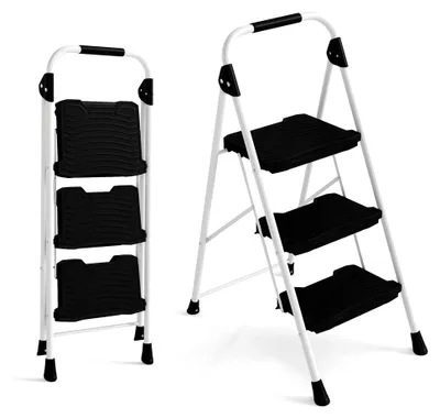 Produktbild von OSTWAY Klappbare Trittleiter mit 3 Stufen und gepolstertem Handlauf, rutschfeste Stufen, 360 kg Tragkraft für Küche, Garten und Büro (Schwarz)
