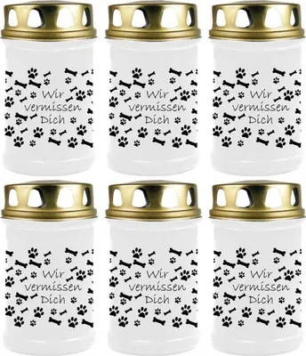 Obrázok produktu pre Hrobová sviečka biela 6-pack, doba horenia: 48 hodín (na sviečku), motív: kosti - labky