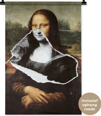 Produktbild von MuchoWow® Wandteppich Wandbehang Mona Lisa - Schwarz und weiß - Da Vinci 60x90 cm Tapisserie Dekoration Wandtuch - Foto-Teppich - Abwaschbar