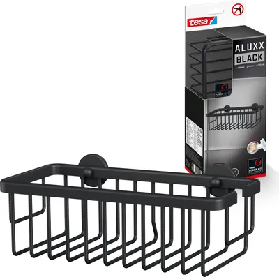 Produktbild von tesa ALUXX BLACK Duschablage 1-stöckig tief Badregal schwarz Korb ohne Bohren