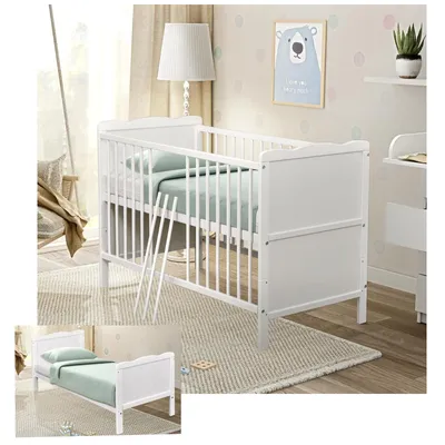 Produktbild von Baby-Delux Babybett Gitterbett Kinderbett Jack 140x70 Beißschienen, Matratze höhenverstellbar weiß umbaubar