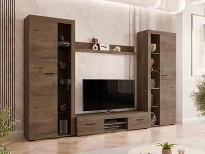 Produktbild von MIRJAN24 Wohnwand Farso XL, Modernes Wohnzimmer-Set, Schrankwand, Stilvoll Mediawand, TV-Möbel (ohne Beleuchtung, Lefkas Eiche)