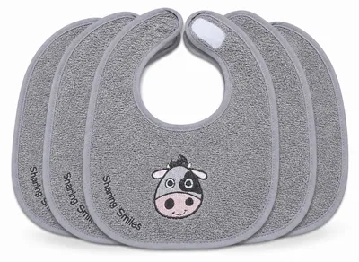Produktbild von Minky Mooh® 5er Set Babylätzchen 20x25 cm aus Baumwolle mit Klettverschluss – saugstark & wasserabweisend – Grau