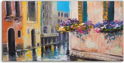 Produktbild von Coloray Acrylbild 120x60  Wandbild Acrylbilder Bunte Malerei Häuserdächer europäisch