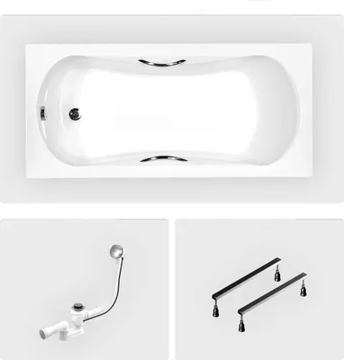 Produktbild von Rechteckige Badewanne - 170 x 70 cm - ohne Verkleidung - mit Füßen - Griffe - Chromablauf - ARIA PLUS