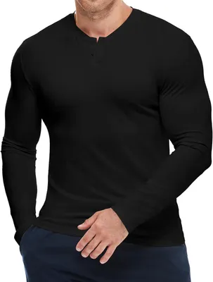 Obrázok produktu pre Pánska košela Henley s dlhým rukávom, priedušná, elastická, čierna, veľkosť M