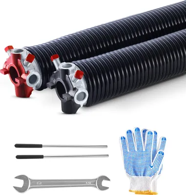 Imagen del producto de Muelles de torsión para puertas de garaje, juego de 2 unidades, con las siguientes dimensiones: diámetro del alambre Φ6,35 mm, diámetro exterior Φ50,8 mm, longitud 889 mm, y varillas de enrollamiento incluidas