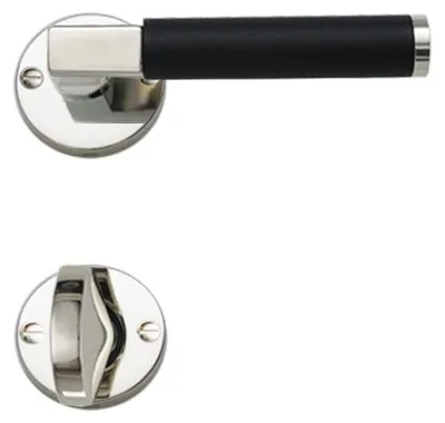 Produktbild von Drecoma Rosettengarnitur Bauhaus glanznickel Verschraubung sichtbar Handhabe schwarz matt (Lochung: WC) Lochung: WC