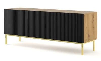 Produktbild von TV stolík RAVENNA B 3D 150  | dub artisan / čierna matná Prevedenie: Dub artisan / čierny mat / zlatá podnož