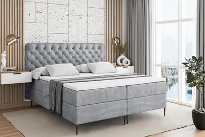 Produktbild von ALTDECOR  Boxspringbett mit Schwarz Füßen, Matratze und Lattenrost, Boxbett, Topper, Polsterbett mit Bettkasten, Bett mit Stauraum H4-Matratze, Doppelbett - BOXI8-FC- 180x200 - Grau Monolith 84