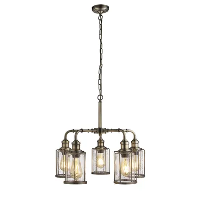 Produktbild von Zeitgenössischer Kronleuchter Rohre Stahl Messing Transparentes Glas 5 Lichter E27
