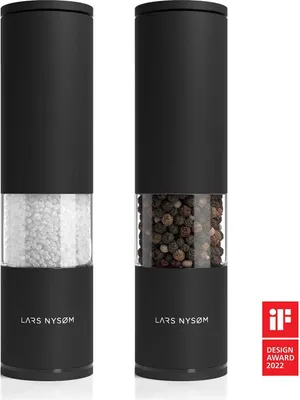 Produktbild von LARS NYSØM Salz und Pfeffer Mühle 2er Set Manuell mit einstellbarem Keramik-Mahlwerk von grob bis fein I Design Gewürzmühlenset (2 Stück) Onyx Black