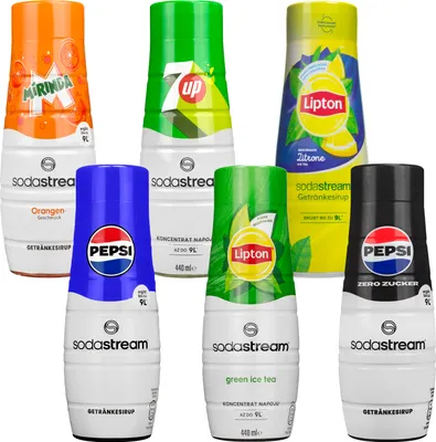 Image de Sirop SodaStream Pepsi, Pepsi Max Light,, 7UP, Mirinda, Lipton Ice Tea Green Tea, Lipton Ice Tea Lemon, 440ml, 6 pièces