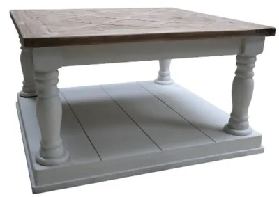 Zdjęcie produktu dla Stolik kawowy Casa Padrino w stylu wiejskim, biały i brązowy, kwadratowy, wymiary: 82 x 82 x wysokość 48 cm - Solidny stolik do salonu o rustykalnym designie