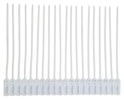 Sicherheitsplomben, 500 Stück, weiß, 40 cm, nummeriert mit Barcode