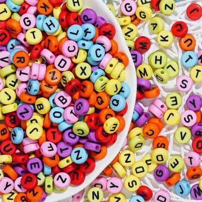 Image de Perles rondes colorées A-Z, environ 500 pièces, 5 x 10 mm, noires