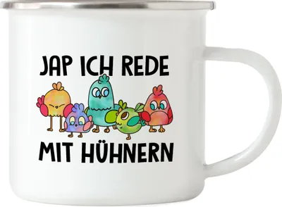 Produktbild von Ja Ich Rede Mit Hühnern Emaille Tasse Huhn-Fans Bauernhof Chicken Hühnerhof Geschenk