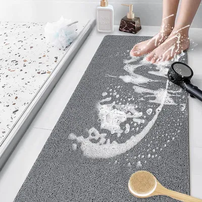 Obrázek produktu pro Protiskuzová sprchová podložka z PVC, šedá, s odtokovými otvory, rozměry 40 x 80 cm