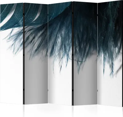 Obrázek produktu pro 5dílný oboustranný paraván z netkané textilie - Dark Blue Feather II 225x172 cm Zvířata b-B-0204-z-c