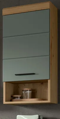 Produktbild von Bad Hängeschrank "Shawn" in Salbei und Eiche, Badschrank hängend 37 x 79 cm