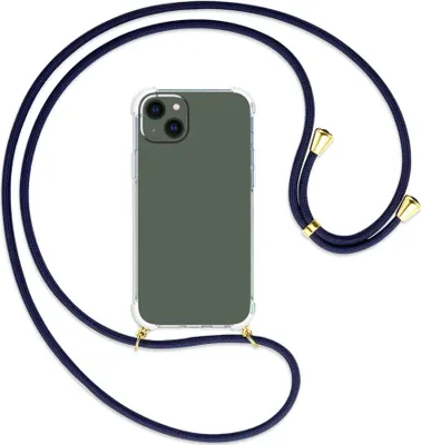 Produktbild von Handykette Backcover-Schutzhülle mit Band (Metall goldfarben) für Apple iPhone 14 Plus (6.7'') - dunkelblau