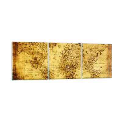 Produktbild von Bilder auf glas - Karte Welt Kontinente - 150x50cm - Glasbilder - Wandbilder - Kunstdruck - zum Aufhängen bereit - Wanddekoration aus Glas - Glas Bilder - Wandbild auf Glas - 3 Teile - GCA150x50-0127