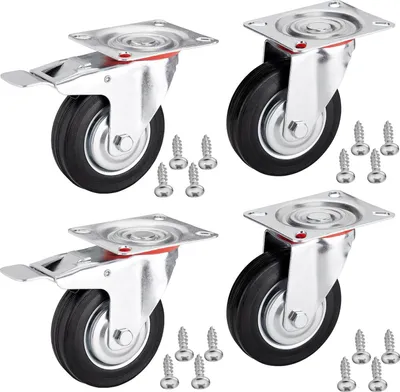 Produktbild von 4er Set Transportrolle 2x ohne Bremse und 2x mit Bremse Ø 75 mm