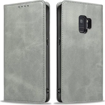 Produktbild von Handyhülle für Samsung Galaxy S9 Kunstleder Flip Cover Hülle Handytasche Case Kartenfach Farbe: Grau