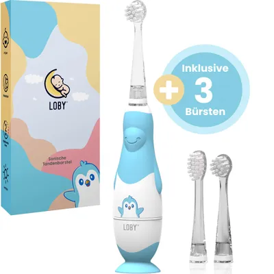 Produktbild von Loby Elektrische Zahnbürste Kinder Baby Kinderzahnbürste Elektrisch ab 0-4 Jahre mit LED Licht Smart Timer Schall Babyzahnbürste Wasserdicht Blau