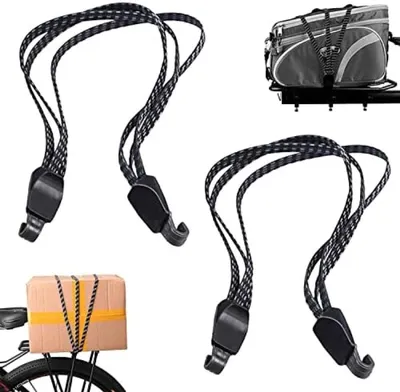 Produktbild von PolkaHome® 2 Stück elastische Fietsspanbanden, 68 cm, Schwarz – Gummispannbänder mit Haken, 3-in-1-Design