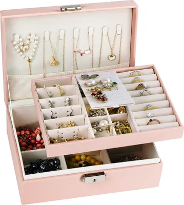 Produktbild von ADEL DREAM Schmuckkästchen, 2 Folien Schmuckkästen, in denen Ringe, Ohrringe, Halsketten, Armbänder, elegante Geschenke für Frauen und Mädchen aufbewahrt werden.