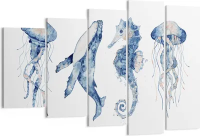 Produktbild von Bild auf Leinwand - Leinwandbild - 5 Teile - Tiere Marine Kinder - 150x100cm - Wand Bild - Wanddeko - Wandbilder - Leinwanddruck - Bilder - Wanddekoration - Leinwand bilder - Wandbild - EG150x100-4262