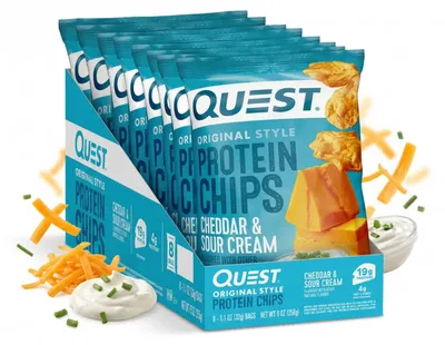 Produktbild von Quest Nutrition Protein Chips (8x32g) Cheddar & Sour Cream - Funktionelle Lebensmittel - Eiweiß-Snacks