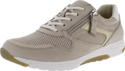 A single beige sneaker is shown from a side-diagonal angle against a white background.