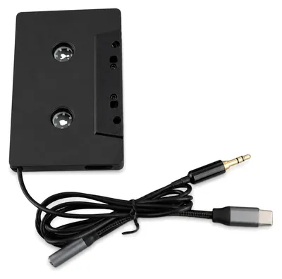 Cassette-Adapter auf AUX, 3,5 mm Stereo, Typ-C, 1 m Kabel, schwarz
