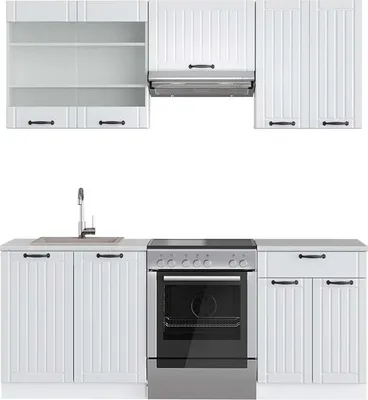 Produktbild von Küchenzeile Vicco Fame-Line Weiß Landhaus/Weiß 200 cm , AP Marmor, Model 42257