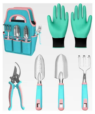 Produktbild von Gartenwerkzeug-Set – Pflanzkelle, Rechen, Handschuhe, Handschere, Gartenhandwerkzeuge mit Tragetasche