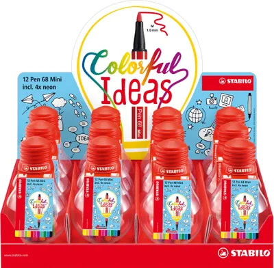 Productafbeelding van Stabilo Fasermaler Pen 68 Mini, displayverpakking, gloeilampmotief, 12 stuks / 12 kleuren