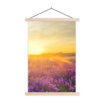 Produktbild von MuchoWow® Textilposter Lavendel - Sonnenuntergang - Bäume - Lila 40x60 cm mit holzfarbenen Rahmen - Poster