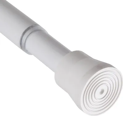 Close-up of the end of a white adjustable tension rod.