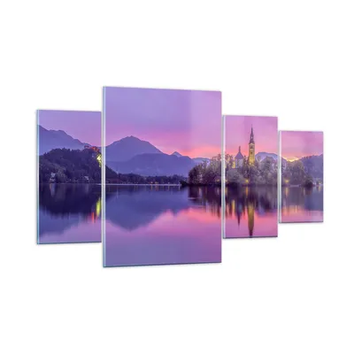 Produktbild von Bilder auf glas - Landschaft Berg See Kirche - 160x90cm - Glasbilder - Wandbilder - Kunstdruck - zum Aufhängen bereit - Wanddekoration aus Glas - Glas Bilder - Wandbild auf Glas - GDL160x90-3208